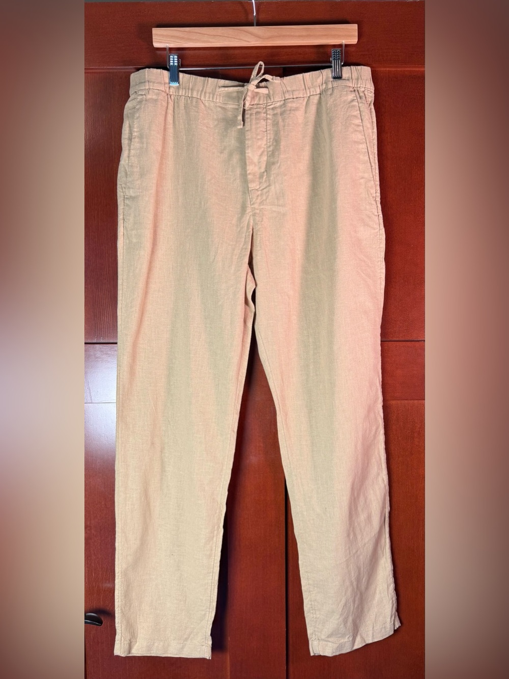 H&M Men’s Linen Blend Pants Size M Beige Tan Drawstring Regular Fit